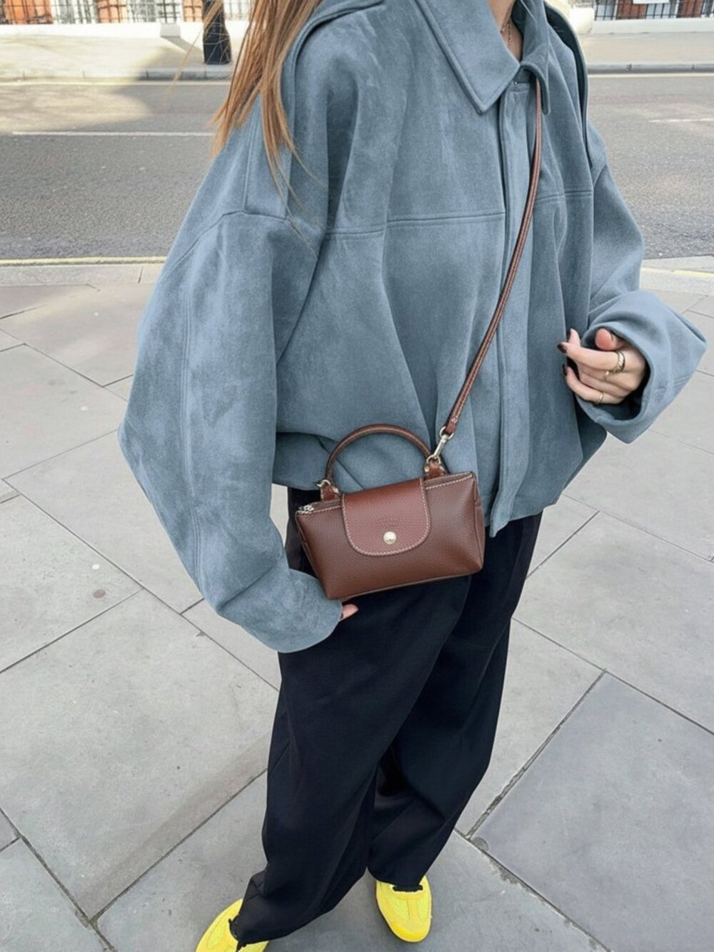 Blue Casual Women's Regular Faux Suede Long Sleeve Single-Breasted Loose Jacket